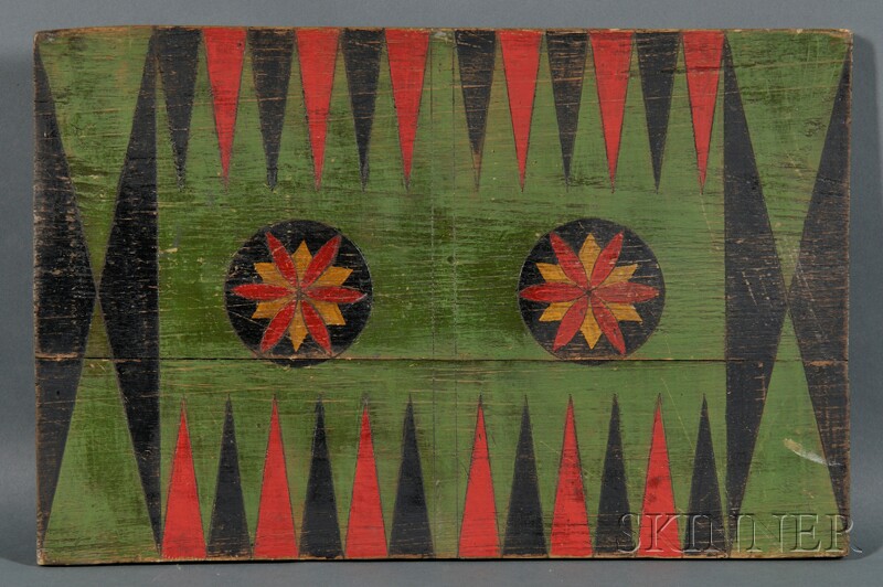 Appraisal: Polychrome-painted Backgammon Game Board America late th century rectangular panel