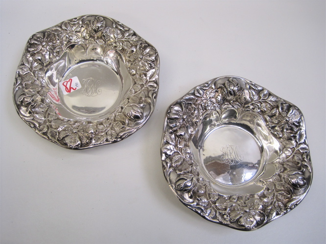 Appraisal: PAIR GORHAM STERLING SILVER BOWLS with repousse floral border Diameter