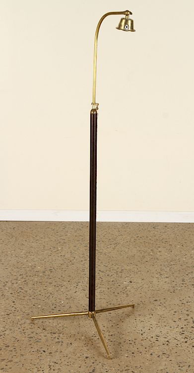 Appraisal: LEATHER BRONZE FLOOR LAMP MANNER OF JACQUES ADNET A leather