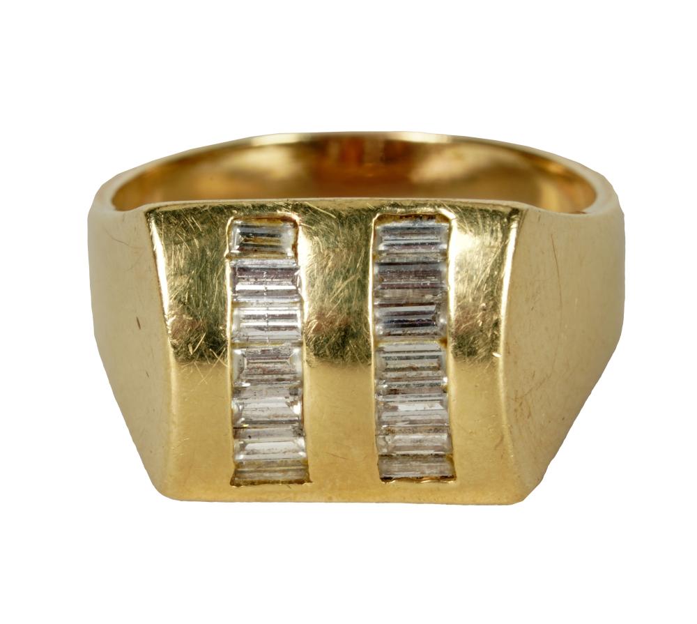 Appraisal: KARAT YELLOW GOLD DIAMOND RINGcontaining baguette-cut diamonds H-J SI weighing