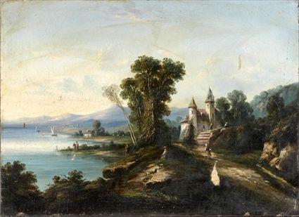 Appraisal: Continental School th C Landscape with Ch teau Oil on