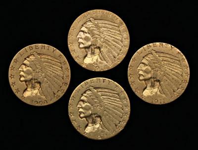 Appraisal: Four U S Indian gold coins VF VF -S EF