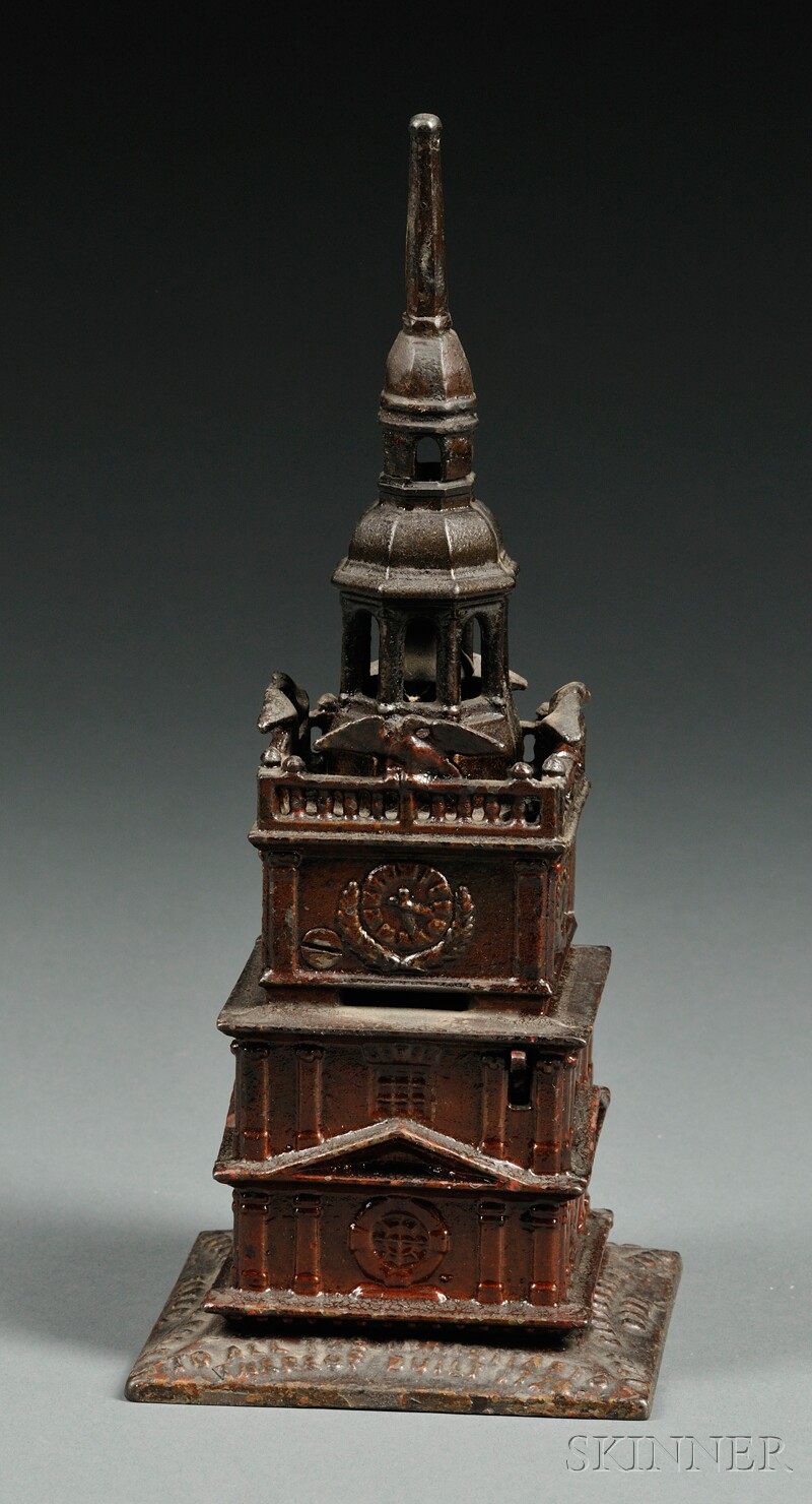 Appraisal: Polychrome Painted Cast Iron Independence Hall Tower Bank MADE BY