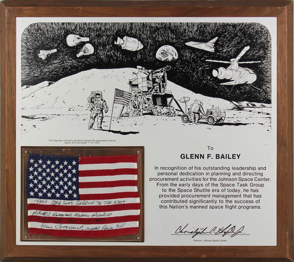 Appraisal: SMALL AMERICAN FLAG CARRIED TO THE MOON ON APOLLO DECEMBER