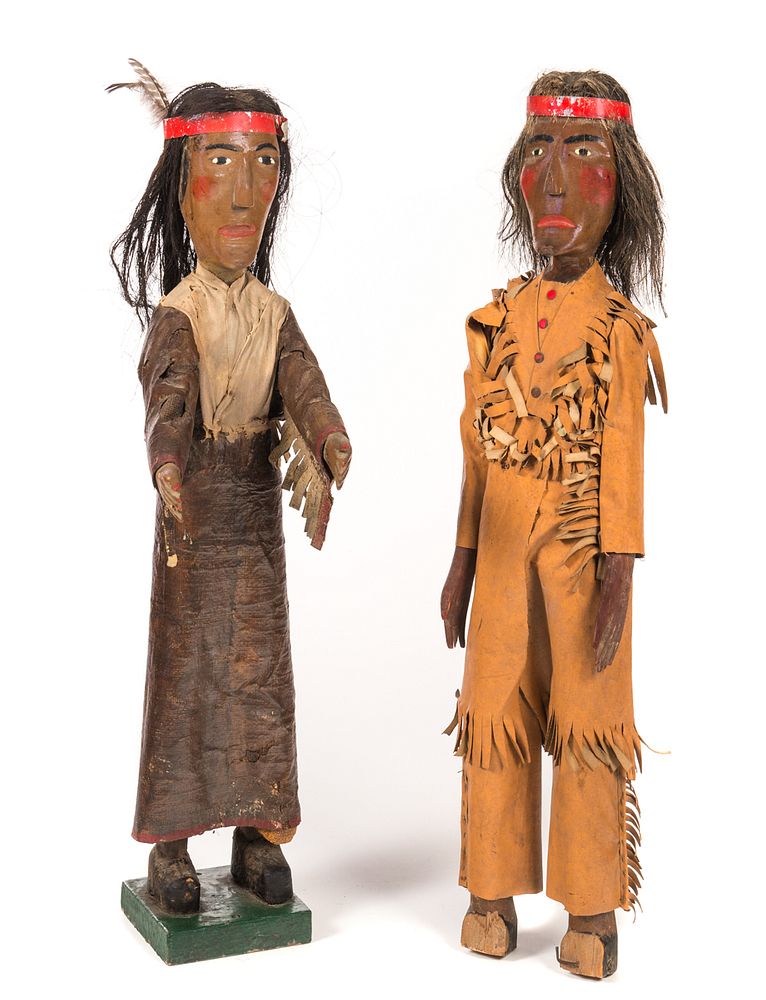 Appraisal: Two Early Wooden Folk Art Native American Indians Two Early