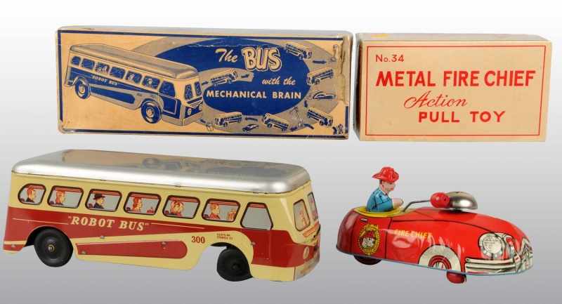 Appraisal: Lot of Tin Litho Vehicle Toys Description American Working Includes