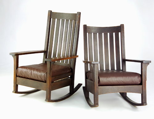 Appraisal: L J G STICKLEY Two rockers with six vertical back