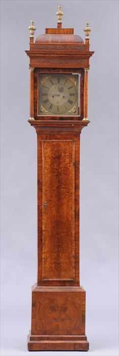 Appraisal: GEORGE I WALNUT LONG-CASE CLOCK The hood with three finials