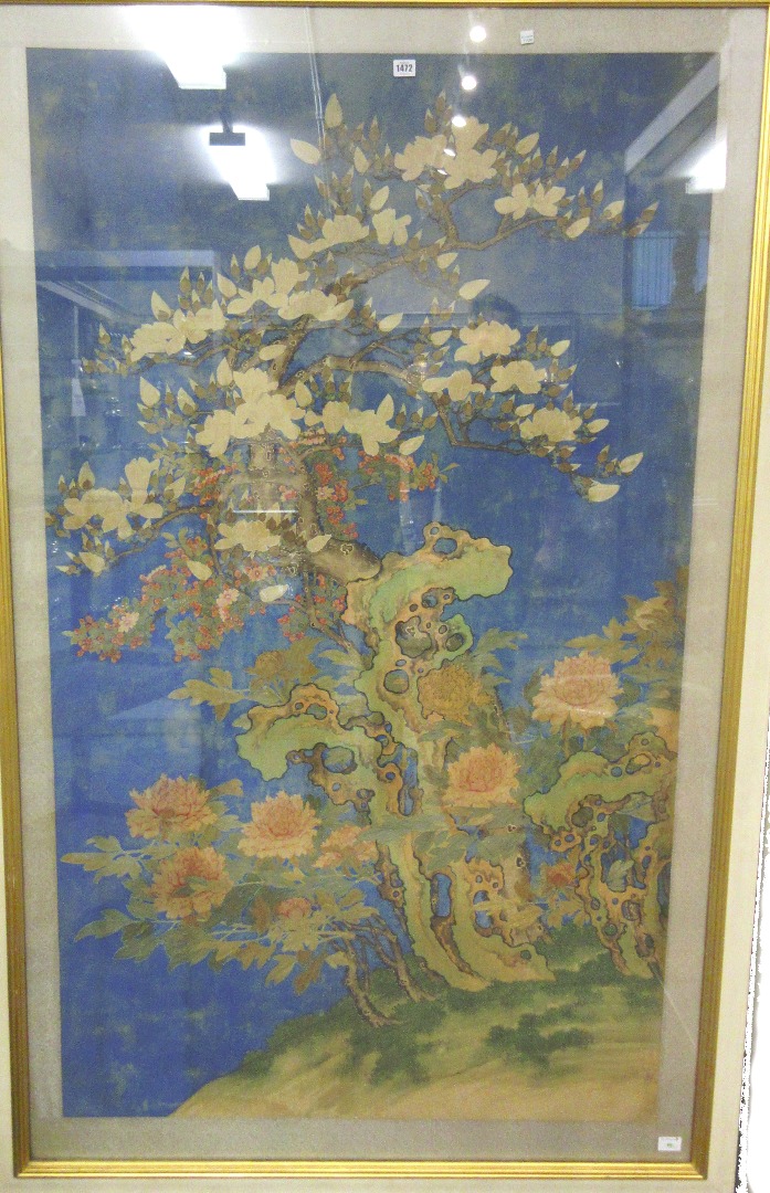 Appraisal: A large Chinese painting Qing dynasty flowers and rockwork ink