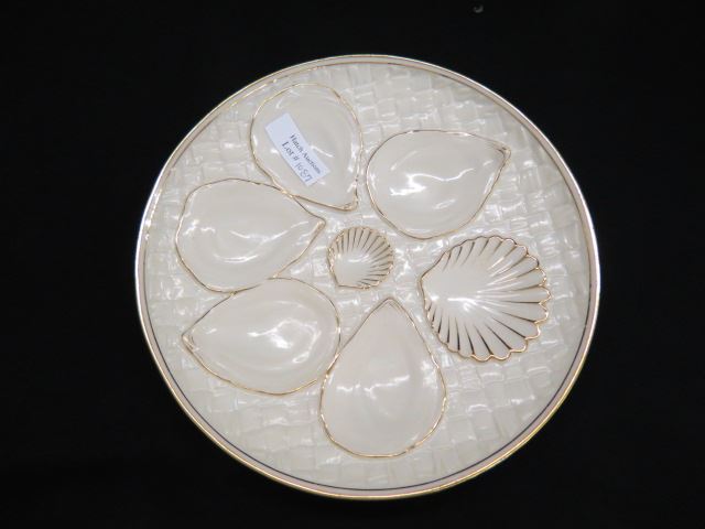 Appraisal: Royal Worcester Porcelain Oyster Plate gold on ivory with basketweave