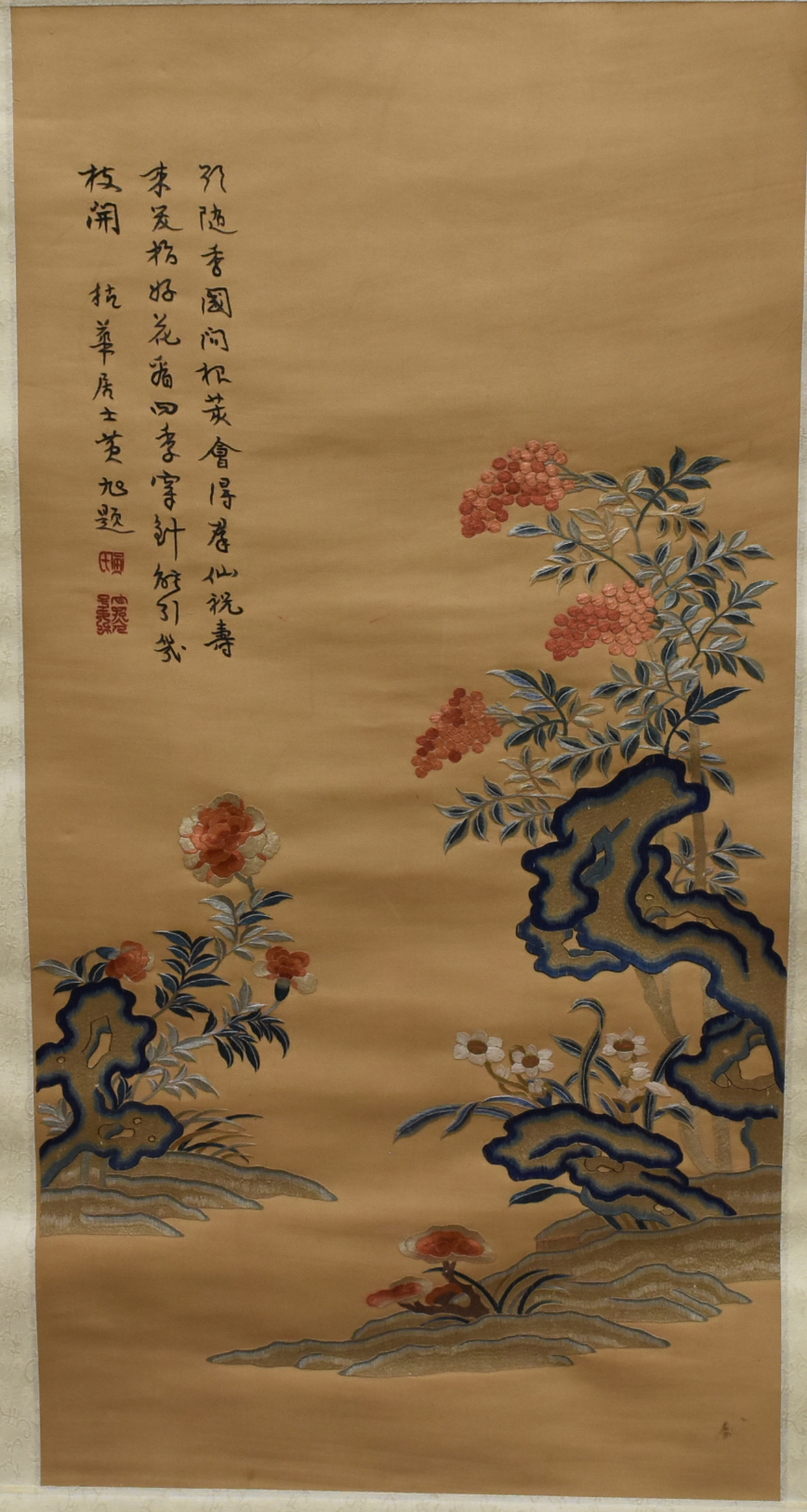 Appraisal: CHINESE EMBROIDERY SCROLL - TH C a beautiful done embroidery