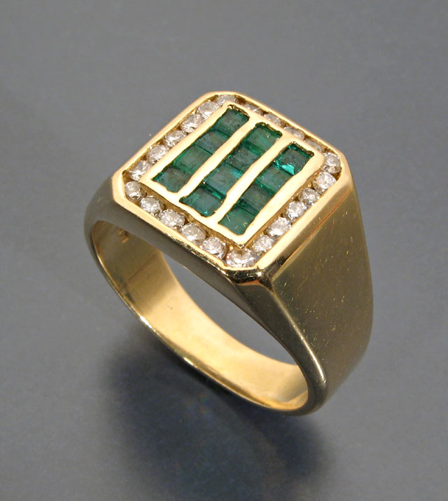 Appraisal: EMERALD DIAMOND AND FOURTEEN KARAT GOLD RING featuring a square