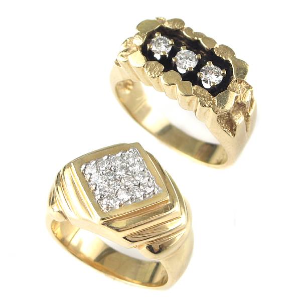 Appraisal: A collection of two diamond and k gold gents rings