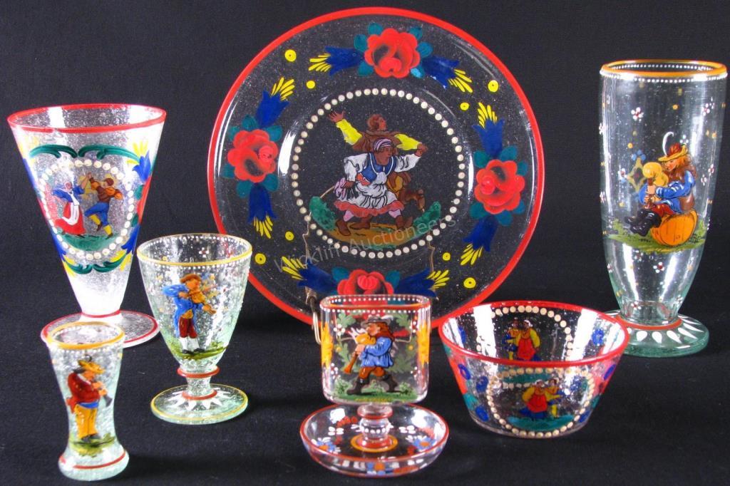 Appraisal: Set of Vintage Enameled Peasant Glass northern Austrian - cold