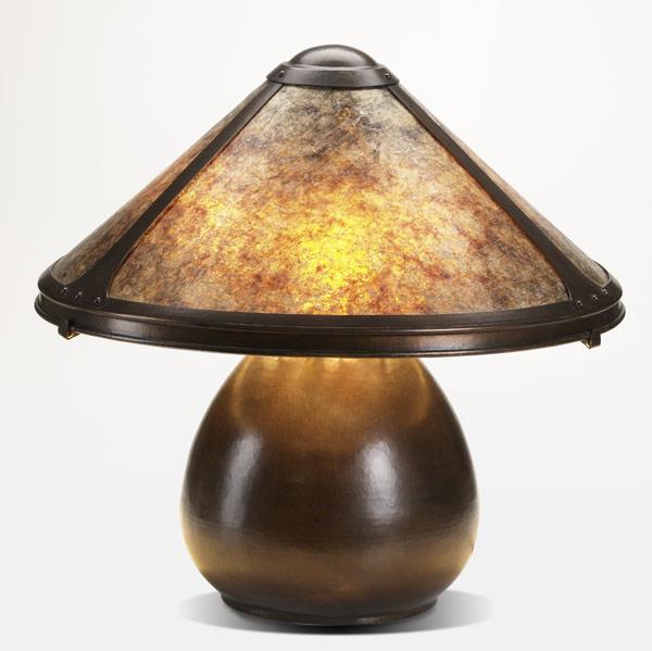 Appraisal: DIRK VAN ERPHammered copper and mica three-socket beanpot table lampWindmill