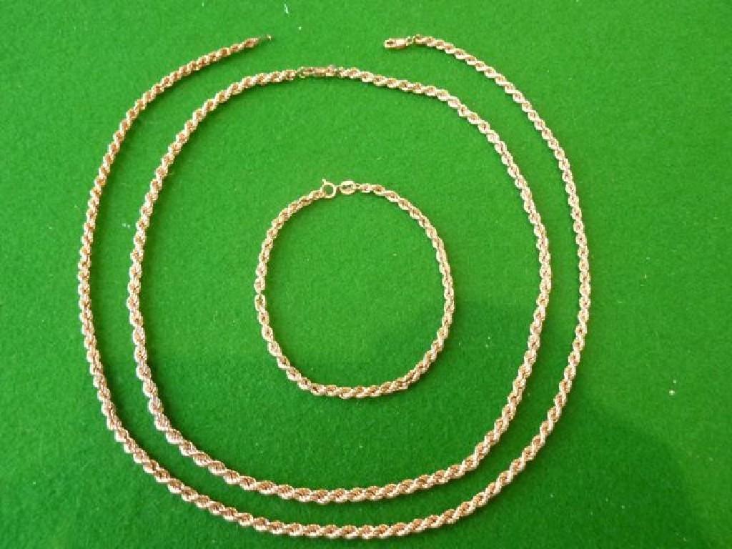 Appraisal: A ct gold rope twist chain and bracelet gm