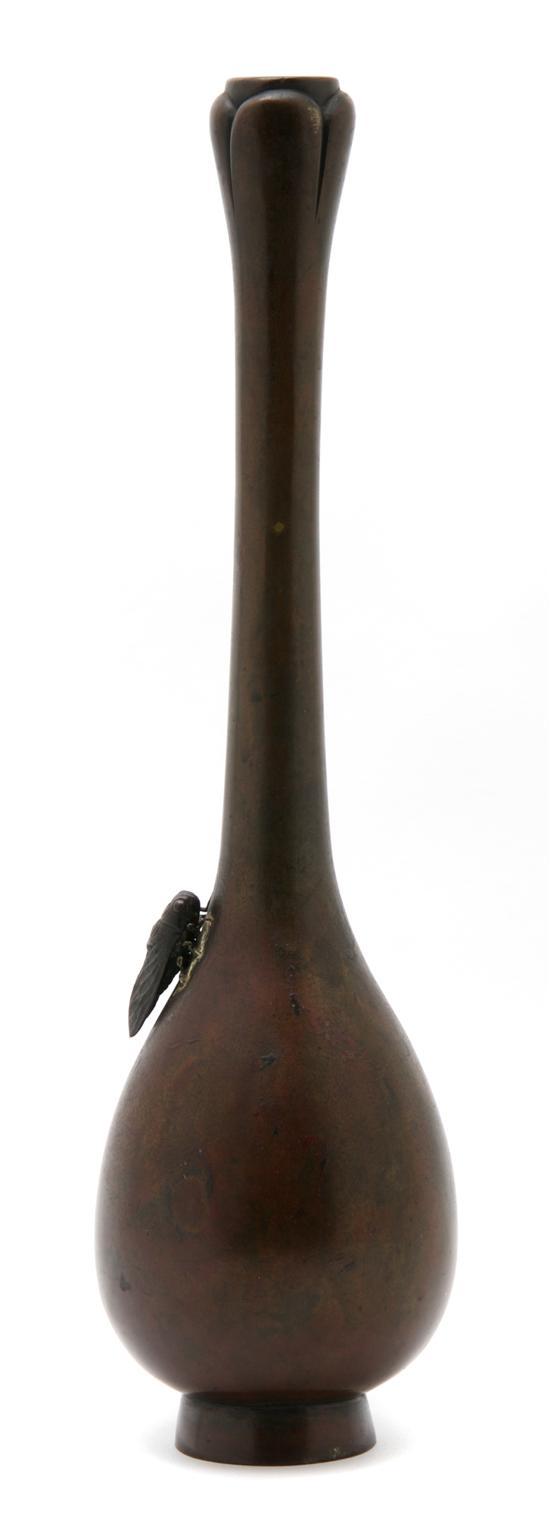 Appraisal: Japanese Bronze Vase of bottle form with garlic head and