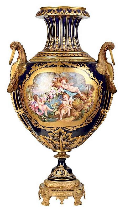 Appraisal: Finely Hand Painted Sevres Porcelain Urn French probably th century