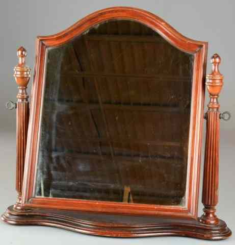 Appraisal: Tabletop Mahogany Shaving Mirror On StandHaving curved crest molded rim