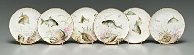 Appraisal: Six porcelain fish plates hand decorated shells and sea creatures