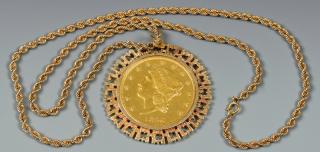 Appraisal: Coin Pendant Necklace Dollar gold coin mounted in K tested