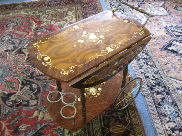 Appraisal: Italian Inlaid Wooden Tea Cart drop sides Sorrento inlay floral