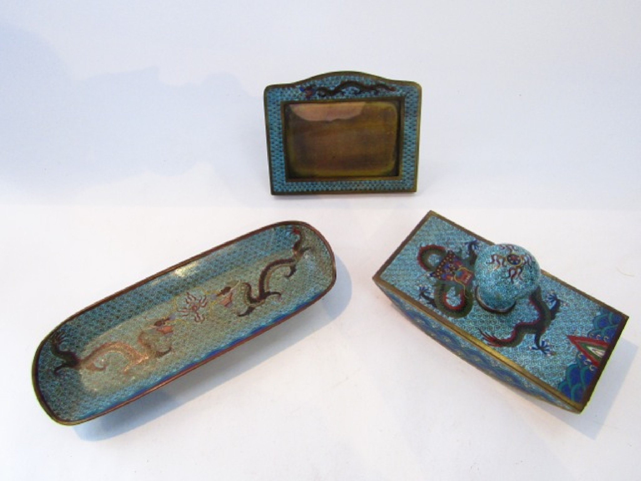 Appraisal: A cloisonne enamel three piece desk set each in a