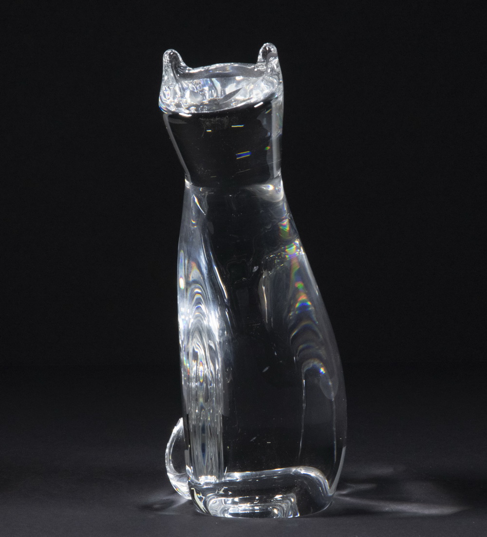 Appraisal: STEUBEN GLASS CAT FIGURE Steuben Clear Blown Art Glass Seated