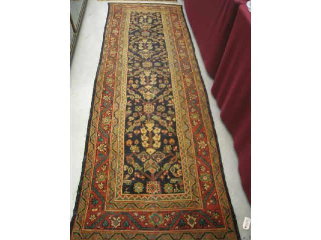 Appraisal: Mahal Persian Handmade Runner stylized floral indigo field salmon trim