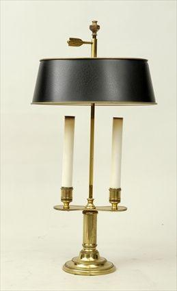 Appraisal: Louis XVI-Style Brass and T le Two-Light Bouillotte Lamp x