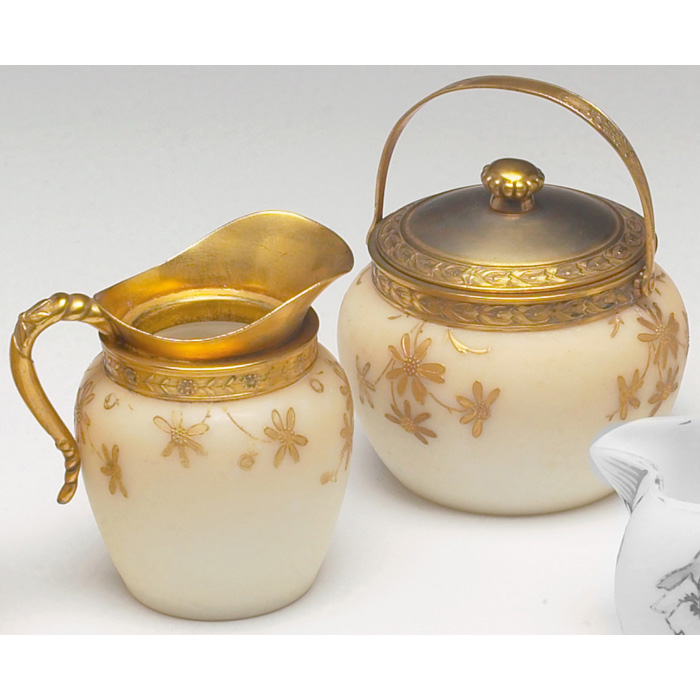 Appraisal: Wave Crest creamer and covered sugar gold enameled portrait of