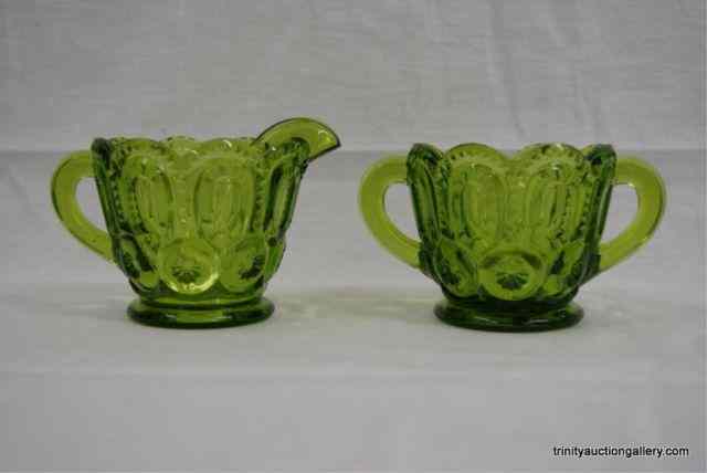 Appraisal: Vintage Moon Stars Green Glass Cream Sugar SetProduced by L