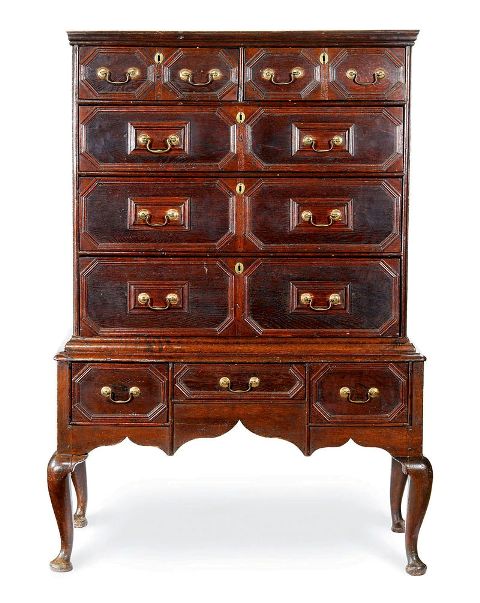 Appraisal: A William Mary oak chest on stand Circa the rectangular