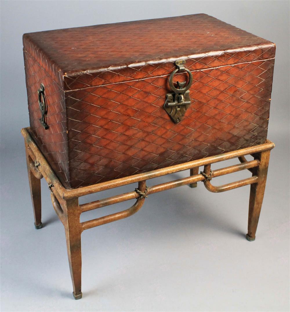 Appraisal: UNUSUAL BRAIDED FAUX LEATHER CHEST ON STAND the chest with