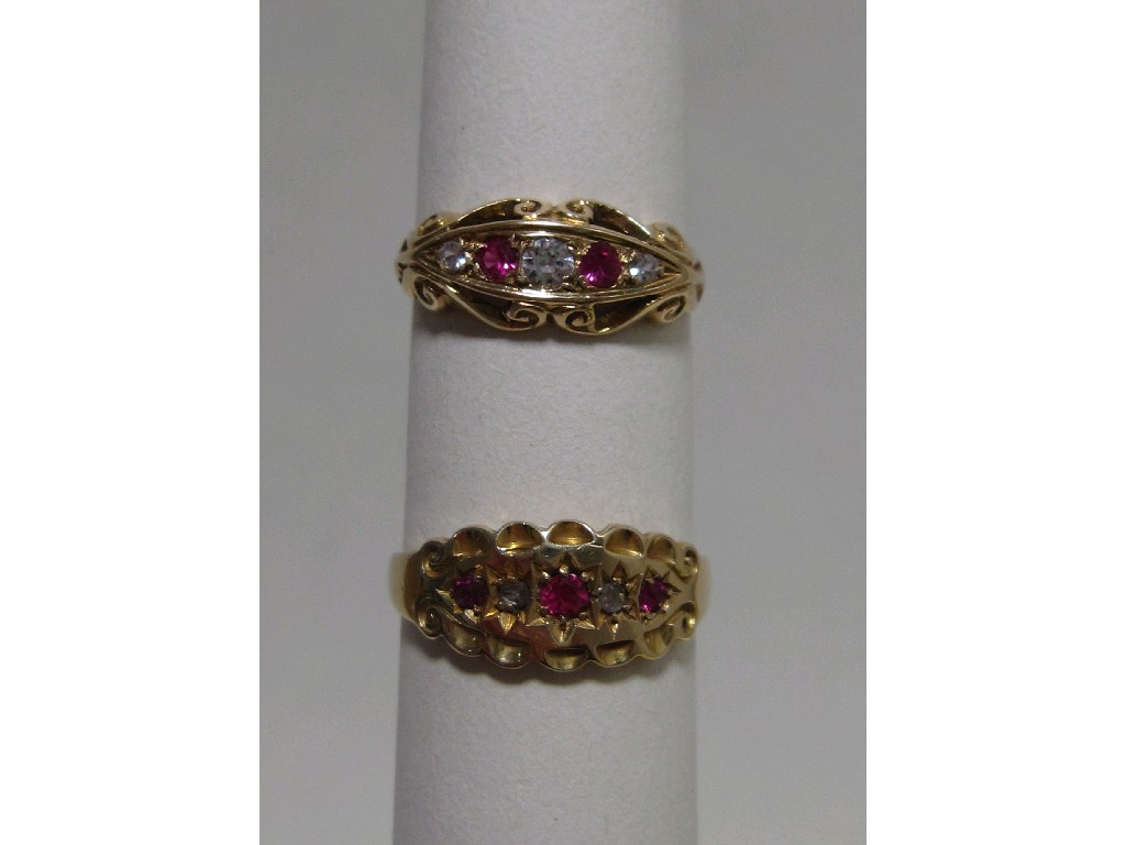 Appraisal: Two Victorian ct gold ruby and diamond set gypsy rings