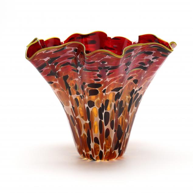 Appraisal: SEATTLE GLASSBLOWING STUDIO ART GLASS VASE red and amber colored