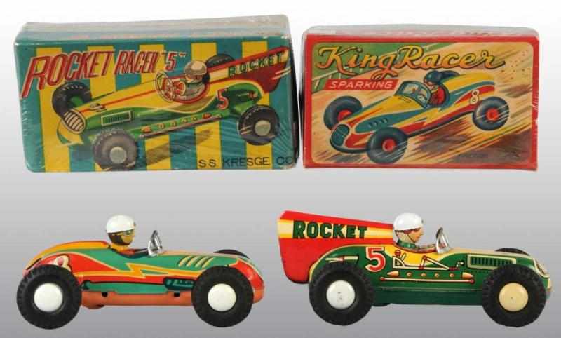 Appraisal: Lot of Tin Rocket Race Car Friction Toys Description Japanese