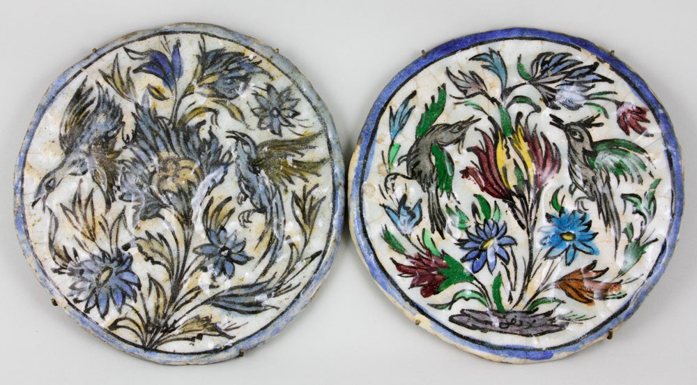 Appraisal: - Pr Persian th C Ceramic Plaques Pair of ceramic