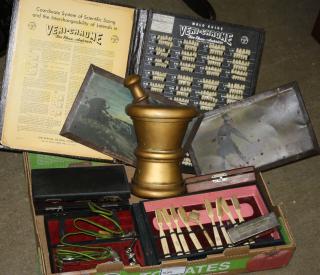 Appraisal: Apothecary Lot W Cased Instruments Signs Advertising Pcs