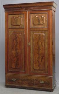 Appraisal: English Inlaid Mahogany Armoire c the roun English Inlaid Mahogany