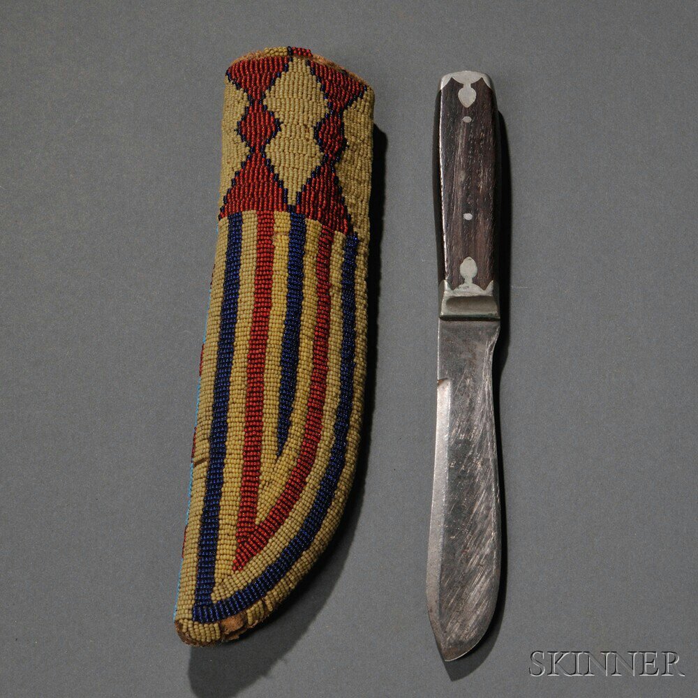 Appraisal: Lakota Fully Beaded Buffalo Hide Knife Sheath c s with