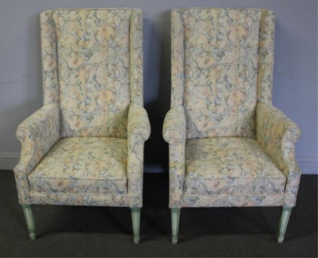 Appraisal: Pair of Vintage High Back Upholstered Chairs From a Greenwich