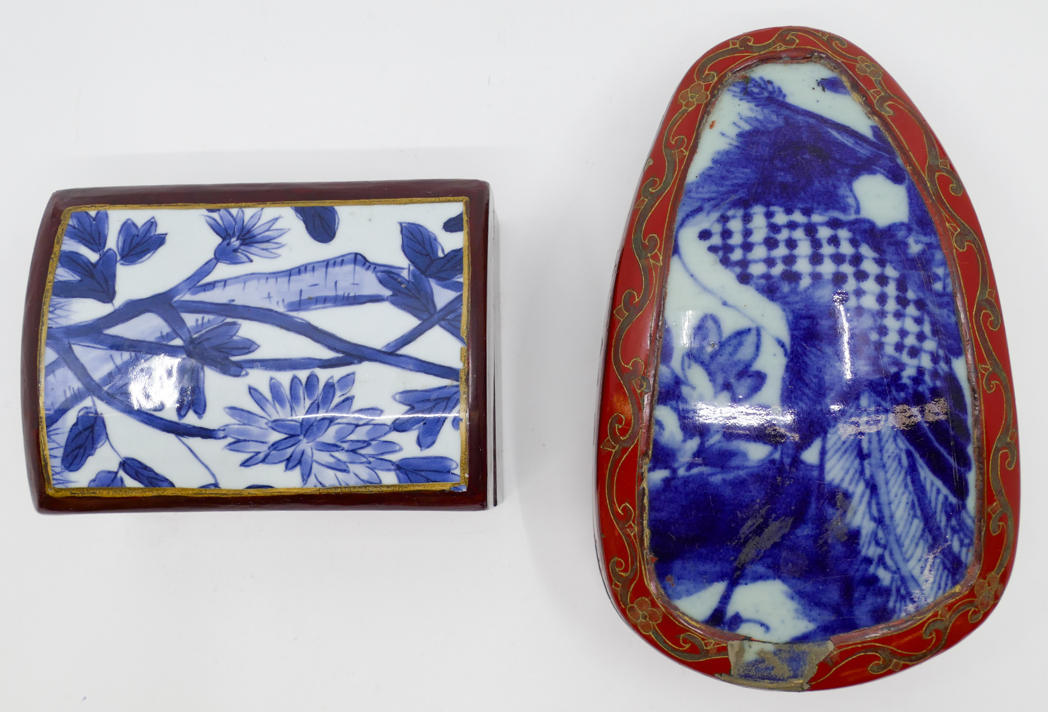 Appraisal: pc Chinese Lacquered Porcelain Shard Boxes '' to ''