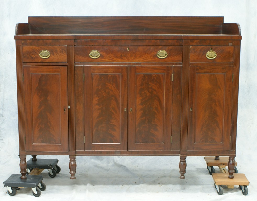 Appraisal: Mahogany Sheraton sideboard dovetailed gallery reeded stiles Philadelphia c -