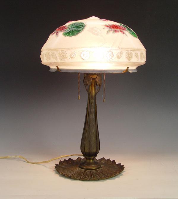 Appraisal: VINTAGE EDWARD MILLER LAMP WITH BLOWN OUT LILY PAD SHADE