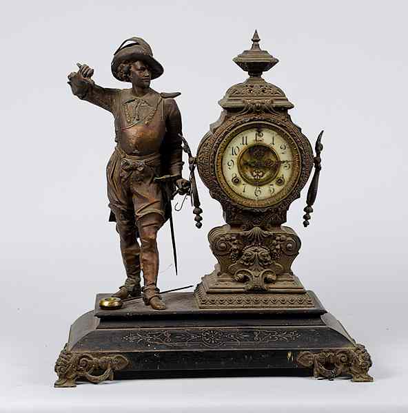 Appraisal: Ansonia Figural Mantle Clock Continental ca s a spelter mantle