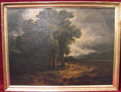 Appraisal: C WEBER american th century LANDSCAPE WITH FIGURE AND DOG