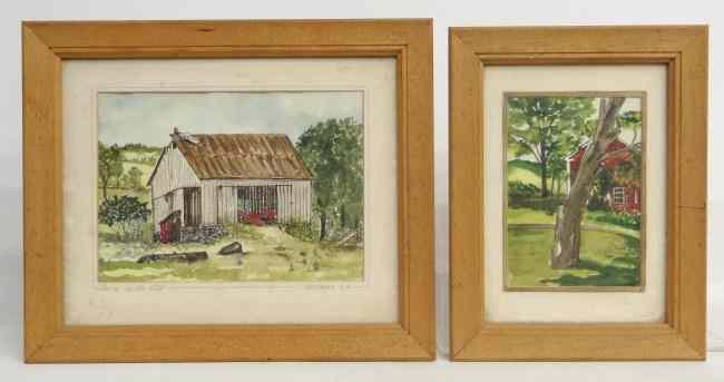 Appraisal: Lot two watercolor signed illegibly ''W Hoernel'' one signed ''Barn