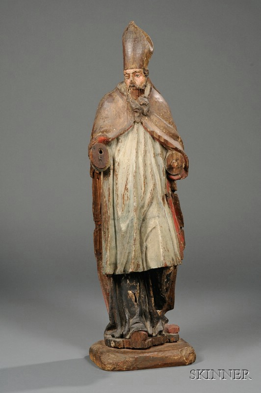 Appraisal: Carved and Painted Ecclesiastic Wood Gesso Figure of a Bishop