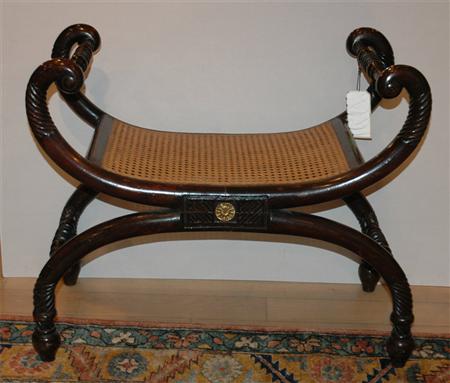 Appraisal: Regency Style Mahogany Curule Bench with Cane Seat Estimate -